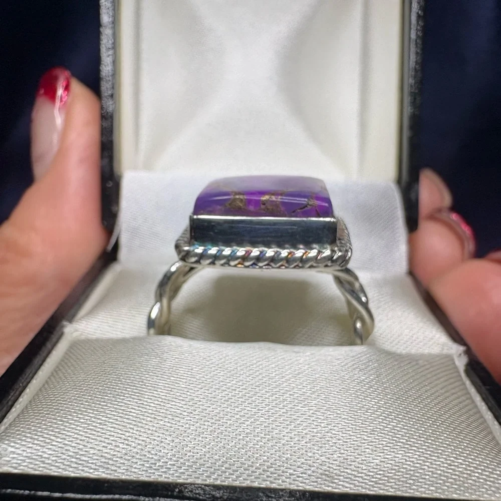 Ring Purple Mojave Turquoise Square 925 Sterling Silver Southwestern - Picture 3 of 10